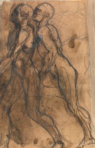 阴影逼近Dante和Virgil（石墨，笔和暗棕褐色洗涤在浅黄色纸上） 作者 奥古斯特·罗丹（Auguste Rodin）