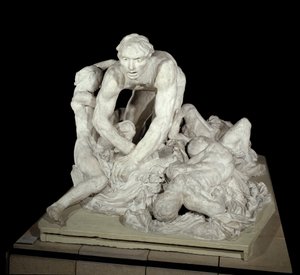 乌戈林乌戈林（Ugolino della Gherardesca伯爵），比萨的暴君，祖国的叛徒，身边有四个孩子。但丁-阿利吉耶里（1265-1321）的《神曲》（La Divina Commedia）中唤起的地狱人物。奥古斯特-罗德的雕塑 作者 奥古斯特·罗丹（Auguste Rodin）