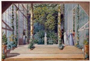 Auguste Garneray (1785-1824) 1823 年太阳参观 Malmaison Aquarelle 城堡温暖的温室。 0,16x0,24 m Malmaison, musee du chateau