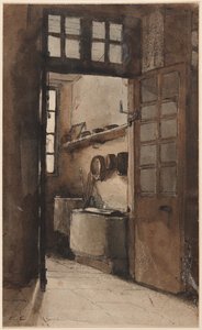 厨房内部，约 1862 年（钢笔、墨水和水彩） 作者 奥古斯特·奥杜勒·里伯特