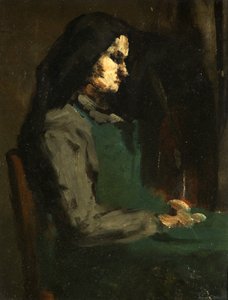 绿色围裙的女人（纸板上的油） 作者 奥古斯特·奥杜勒·里伯特