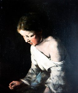 缝纫的年轻女孩，约1865年（布面油画） 作者 奥古斯特·奥杜勒·里伯特