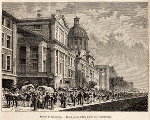 Le marche de Bonsecours，蒙特利尔的一个旅游和文化中心，根据A.Deroy的画作雕刻，说明H.De Lamotte在1873年对加拿大和Riviere Rouge du nord的游览，发表在1875年由Edou编辑的 "Le tour du monde "上。