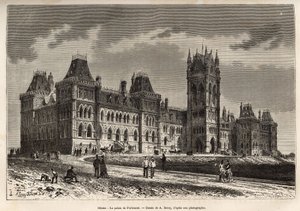 渥太华议会宫建于 1859 年至 1876 年之间，由 A.Deroy 绘制，描绘了前往加拿大和北方红河的游览，由 H. De Lamotte 于 1873 年创作，发表于“Le tour du” monde””” 1875 年，爱德华编辑