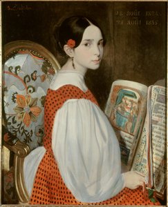 1835年8月28日，莱奥波尔丁-雨果（1824-1843）在《大事记》中的画像 维克多-雨果的女儿在第一次圣餐日的画像。奥古斯都-德-夏蒂龙（1813-1881）的画作 1835年的太阳。0,73x0,6米 巴黎，维克多-雨果之家
