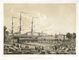 在金钟上卸下两根柱子来自：圣以撒大教堂的建造，1845年