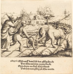 以利亚给以利沙涂油，1549年。 作者 奥古斯丁·赫希沃格尔