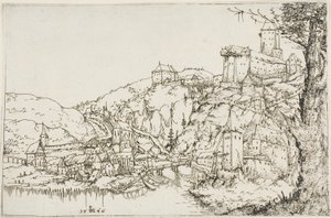 有河流、城镇和城堡的风景 作者 奥古斯丁·赫希沃格尔
