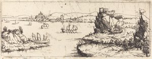 有帆船的风景[底板]，1546年。
