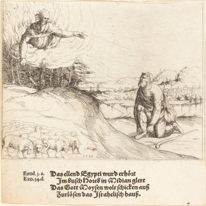 摩西和燃烧的灌木丛，1548年。 作者 奥古斯丁·赫希沃格尔