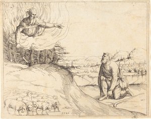 摩西和燃烧的灌木丛，1548年。