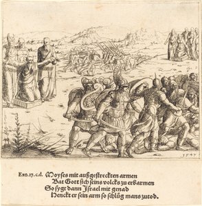 伸开双臂的摩西，1547年。 作者 奥古斯丁·赫希沃格尔