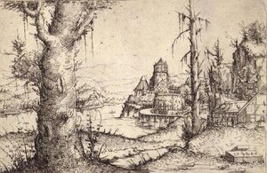 P.9-1993 河流景观与一棵粗壮的树 作者 奥古斯丁·赫希沃格尔