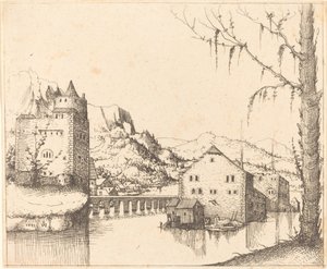 带有岛屿房屋的河流景观，1545年。 作者 奥古斯丁·赫希沃格尔