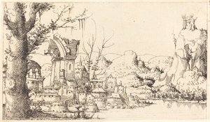 河流景观与基督的诱惑》，1545年。 作者 奥古斯丁·赫希沃格尔