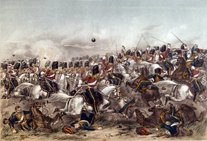巴拉克拉瓦之战。 1854年10月25日苏格兰格雷斯的精彩指控，由奥古斯都巴特勒雕刻，1855年1月6日由伦敦斯坦纳德和迪克森出版