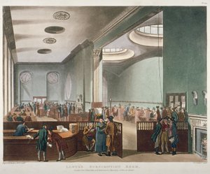 伦敦市皇家交易所劳埃德认购室的内视图，1809年