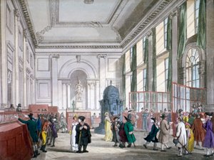 伦敦市英格兰银行的大礼堂，1809年，客户和员工。