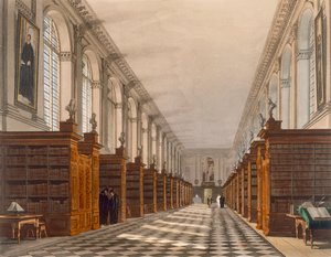 剑桥三一学院图书馆的内部，来自剑桥历史，由Daniel Havell（1785-1826），酒吧雕刻。作者：R. Ackermann，1815年（彩色aquatint）
