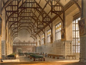 剑桥大学三一学院，来自“剑桥历史”，由J. Bluck（fl.1791-1831）镌刻，酒吧。作者：R. Ackermann，1815年（彩色aquatint）
