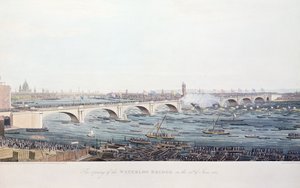 1817年6月18日滑铁卢大桥的开幕，由A.Prelain在W. Findlater的绘画中蚀刻，由R. Havell und Son雕刻，1818年（彩色雕刻） 作者 奥古斯都·查尔斯·普金