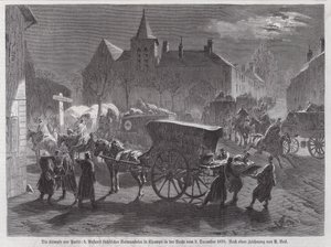在巴黎郊外的战斗中受伤的萨克森士兵抵达，普法战争，1870年12月2日（雕版印刷）。 作者 奥古斯都·贝克