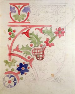 上议院图书馆的花艺设计（铅笔和纸上的wc） 作者 奥古斯都·韦尔比·诺斯莫尔·普金
