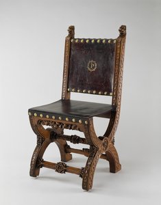 X-Frame椅子，由John Webb制造，c.1847（橡木，皮革和黄铜）