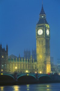 英国，英格兰，伦敦，威斯敏斯特宫和大本钟的夜晚 作者 奥古斯都·韦尔比·普金