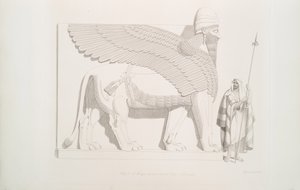 1849年，来自Nimroud [Calah]的一头带翅膀的人头狮子