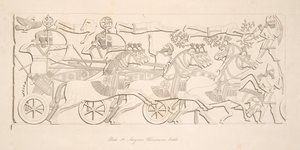 亚述勇士队在战斗中，从尼尼微纪念碑，酒吧。 1849年