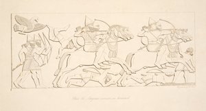 在亚利桑那州的纪念碑，酒吧骑马的亚述战士。 1849年