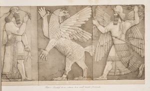 在一个小寺庙（Nimroud）的入口处，从Nineveh纪念碑，酒吧的浅浮雕。 1849年