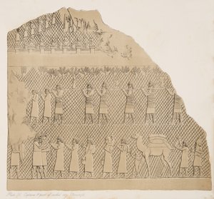1858年尼尼微纪念碑的俘虏和城墙（Kouyunjik）插图的一部分