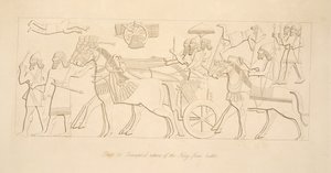 国王从战斗中回归，从Nineveh纪念碑，酒吧。 1849年