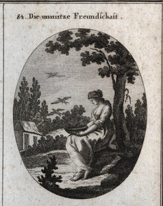 Allegory of useless friendships holding a nest allowing swallows to fly away. Engraving in “” Iconologie oder Ideen aus dem Gebiete der Leidenschaften und Allegorien bildich dargestellt fur Zeichner, Mahler, Dichter, Gelehrte, Erzieher und freunde Hoherer  作者 奥地利学派