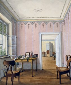 Biedermeier风格的室内装饰，约1840年，水彩，奥地利 作者 奥地利学派