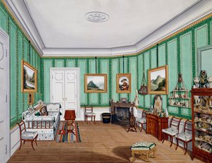 Biedermeier风格的房间，约1850年，水彩，奥地利 作者 奥地利学派