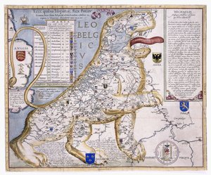 利奥·贝尔吉古斯（Leo Belgicus），以狮子的形态展示低地国家，1586年