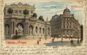 在维也纳描绘Albrechtsbrunnen的明信片 作者 奥地利学派