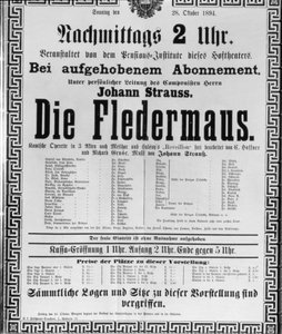 1894年10月28日在维也纳国家歌剧院演出的海报广告&39;Die Fledermaus&39;由Johann Strauss the Younger演出（litho）