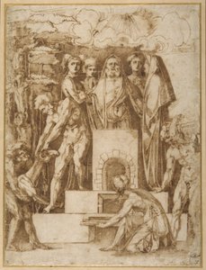 诺亚的牺牲（白纸上的钢笔和棕色墨水） 作者 巴乔·班迪内利（Baccio Bandinelli）