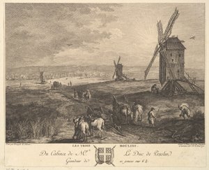 三座风车》（Les Trois Moulins），根据P.公爵的收藏画作，1772年。 作者 巴尔塔萨·安东·邓克