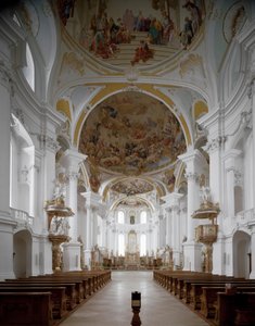建筑师 Johann Balthasar Neumann（1687-1753）德国内雷斯海姆的修道院教堂内部景观