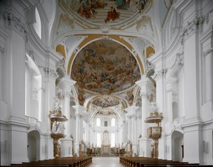 建筑师 Johann Balthasar Neumann（1687-1753）德国内雷斯海姆的修道院教堂内部景观