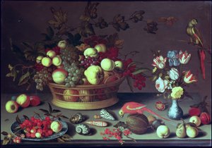 一篮子葡萄和其他水果 作者 Balthasar van der Ast