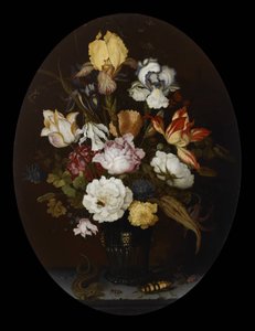 玻璃花瓶中的花朵静物画 作者 Balthasar van der Ast