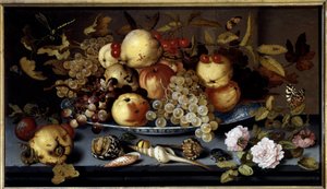 水果、鲜花、贝壳和昆虫的静物。 Balthasar Van Der Ast (1590-1656) Ec。 霍尔 作者 Balthasar van der Ast