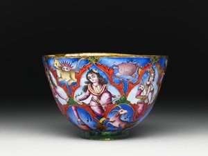 带有占星装饰的带盖碗，碟和勺，19世纪初