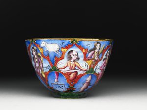 带有占星装饰的带盖碗，碟和勺，19世纪初